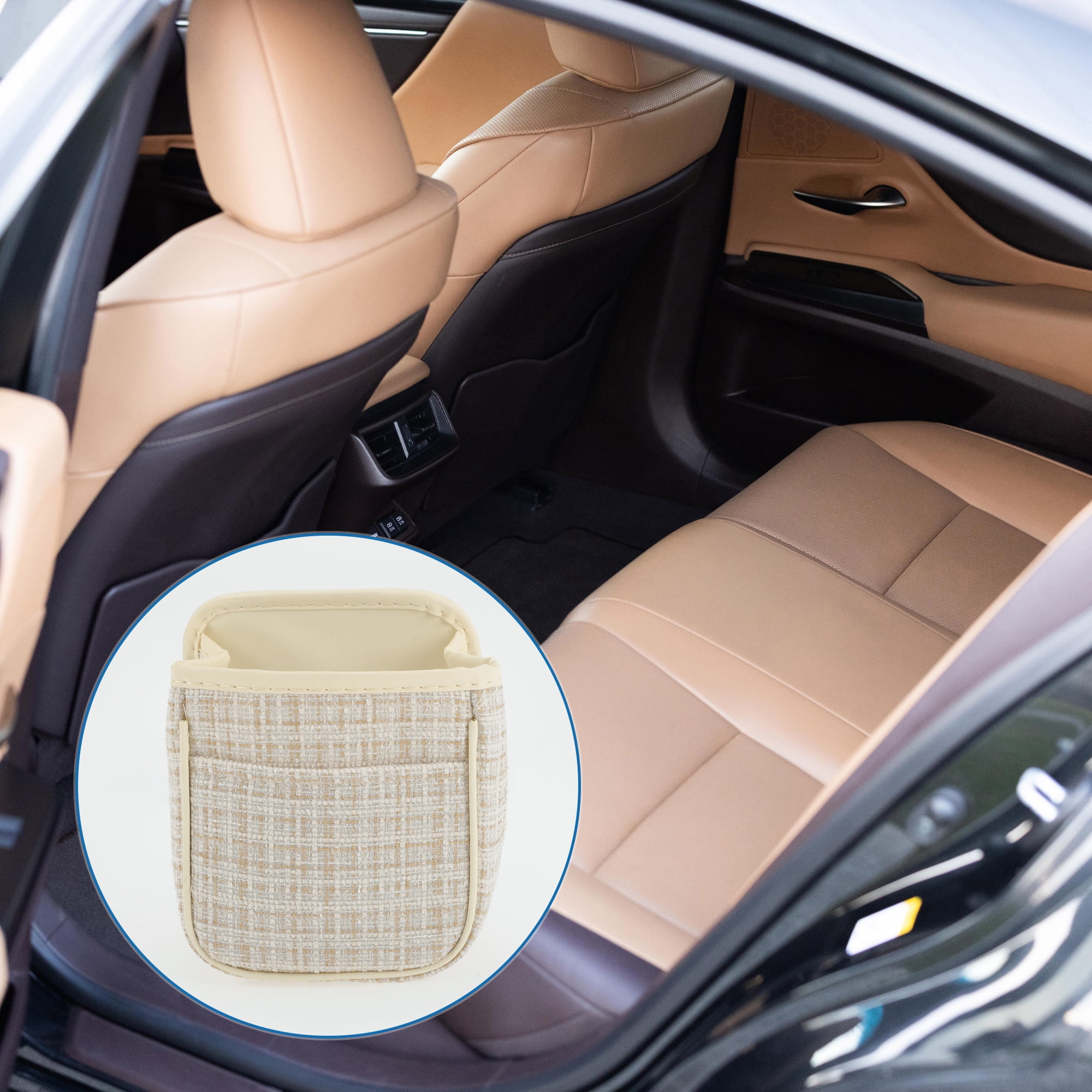 Unique Bargains Car Trash Can Hanging 6.3x3.9x7.1in Bin Fabric 1 Pcs Beige