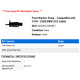 thumbnail image 2 of Front Washer Pump - Compatible with 1998 - 2000 BMW 323i Sedan 1999, 2 of 2