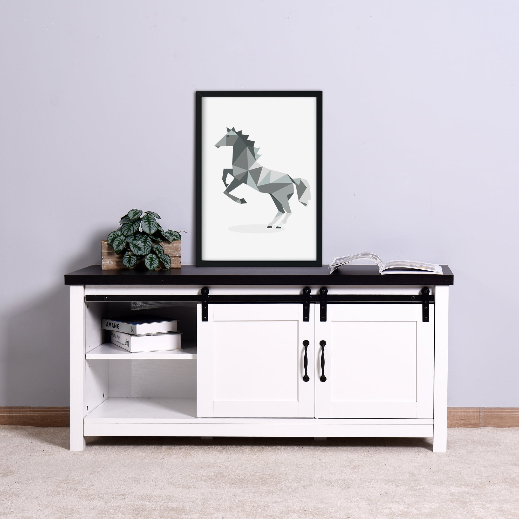 Kepooman Wooden TV Stand with 2 Barn Doors, Modern Media Entertainment Center Console Table for Living Room Bedroom, White Kepooman Wooden TV Stand with 2 Barn Doors, Modern Media Entertainment Center Console Table for Living Room Bedroom, White