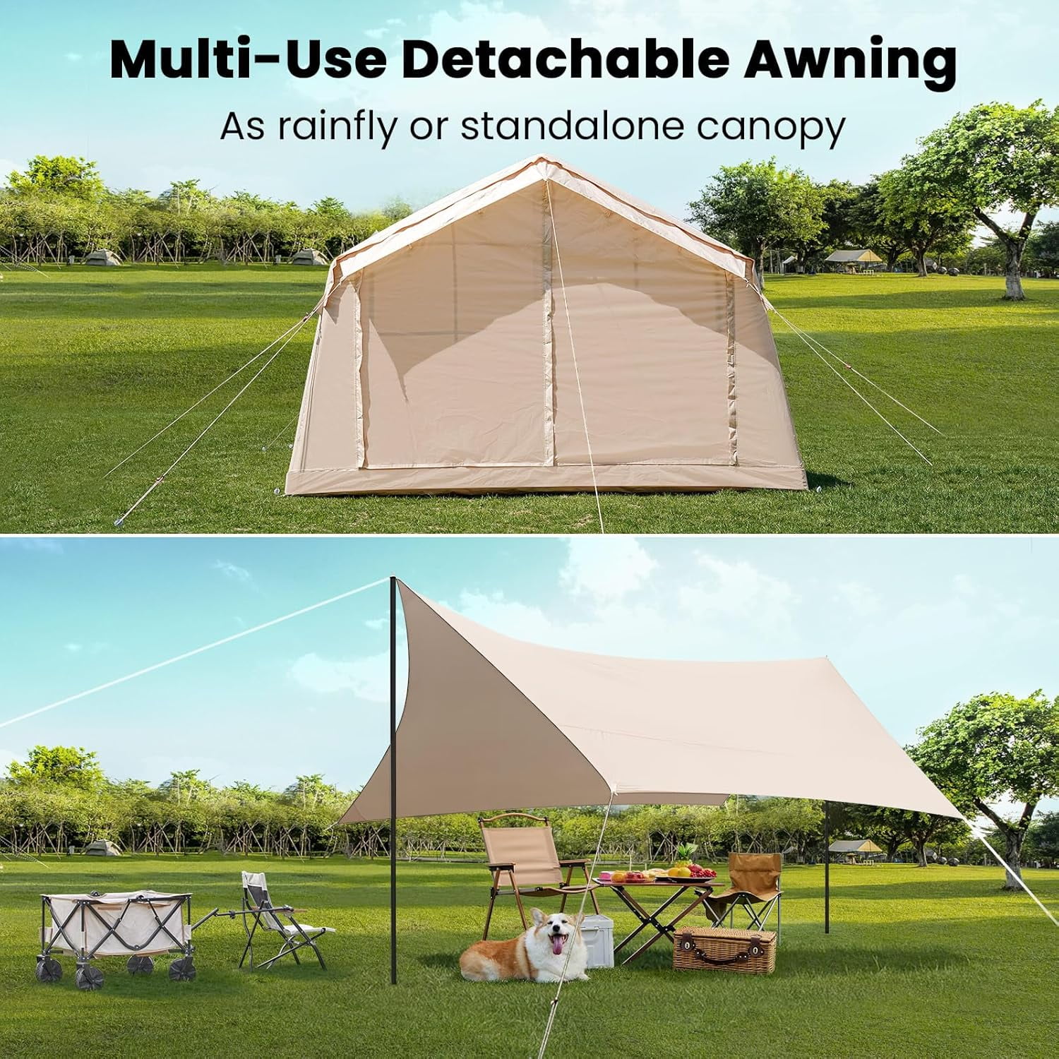 Inflatable Tents for Camping, Blow Up Tent with Canopy, Easy Setup Inflatable Camping Tent with Stove Jack, Waterproof Oxford Air Glamping Tents for Camping Adult 6-8 Person