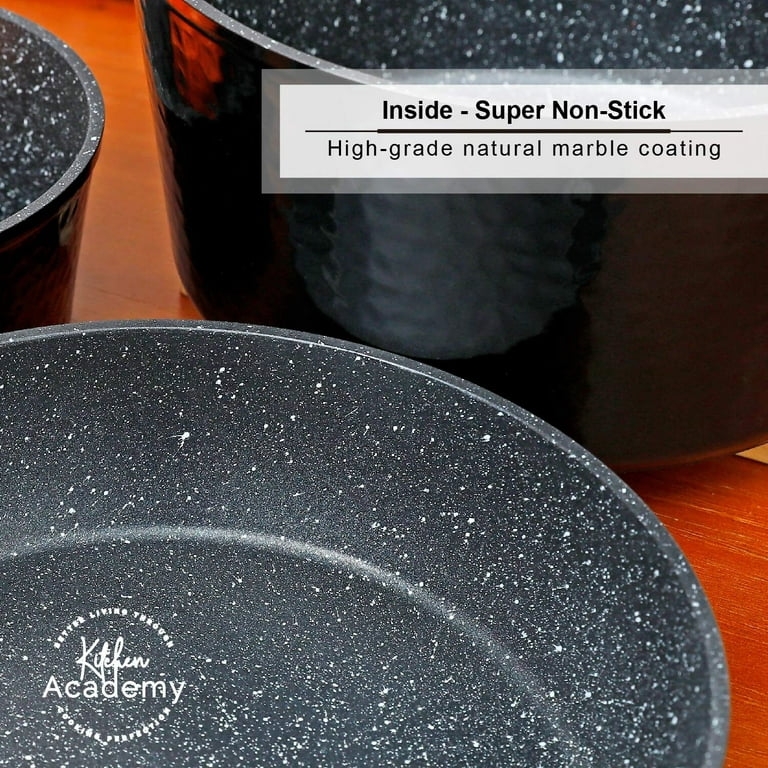 Kitchen Academy 15-Piece Nonstick Granite-coated Cookware Set - Black