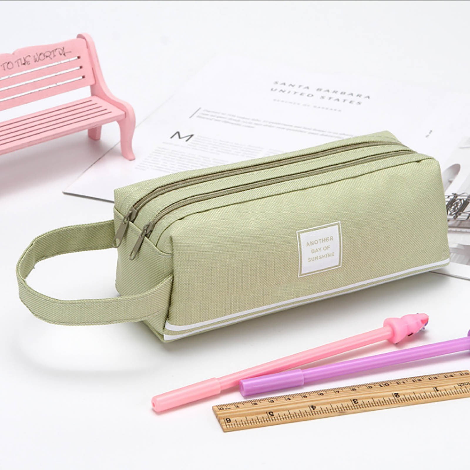 Pastel Color Cotton Multi Pouch Large Zipper Pencil Case Cosmetic