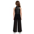 thumbnail image 2 of inlzdz Kids Girls Hip Hop Dance Outfits Retro 70s 80s Rock Disco Jumpsuit Flowy Mesh Overlay Pants Romper Black 12, 2 of 7