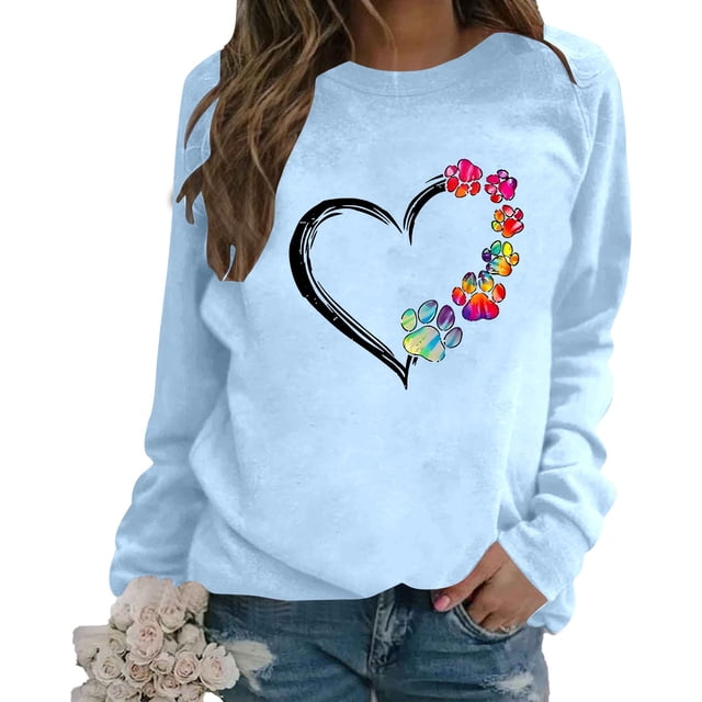 GPOECD Chandail en Molleton Sans Capuche à Manches Longues pour Femmes, Col Rond, Coupe Ample, Confortable, Bleu Clair, S