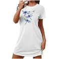 thumbnail image 2 of Aobny Soft Womans Nightgowns Polyester White Crew Neck Dragonfly Short Sleeve Short Sleep Dress Adults Nightshirts House, 2 of 7