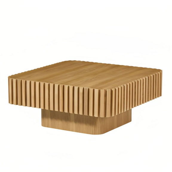Kevinplus 31.5” Modern WoodenCoffee Table, Square Handcraft Drum Coffee Tables for Living Room, Natural