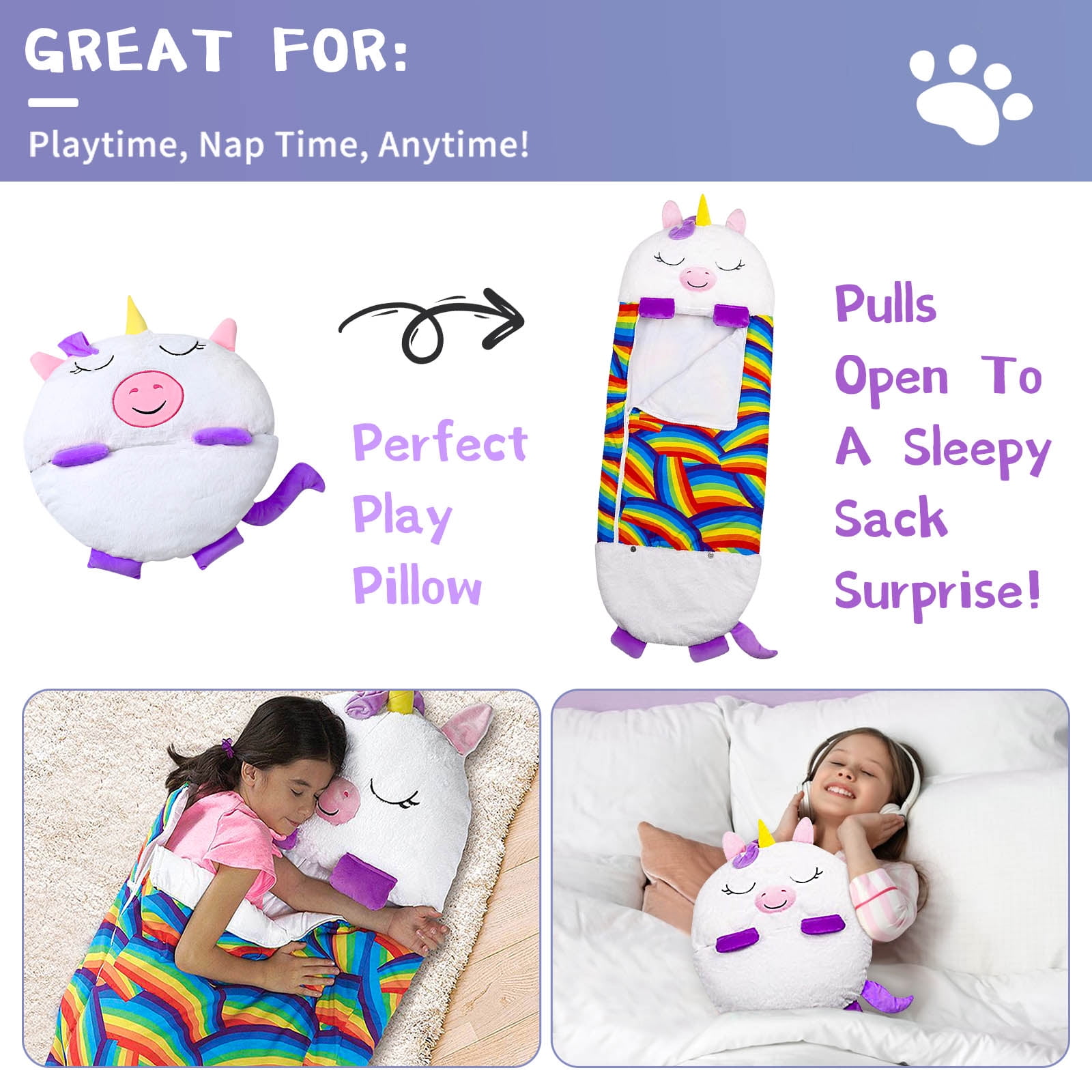 KKL Kids Happy Sleeping Bag Anti-Kick Design Machine Washable Toddler Nap Mat, White