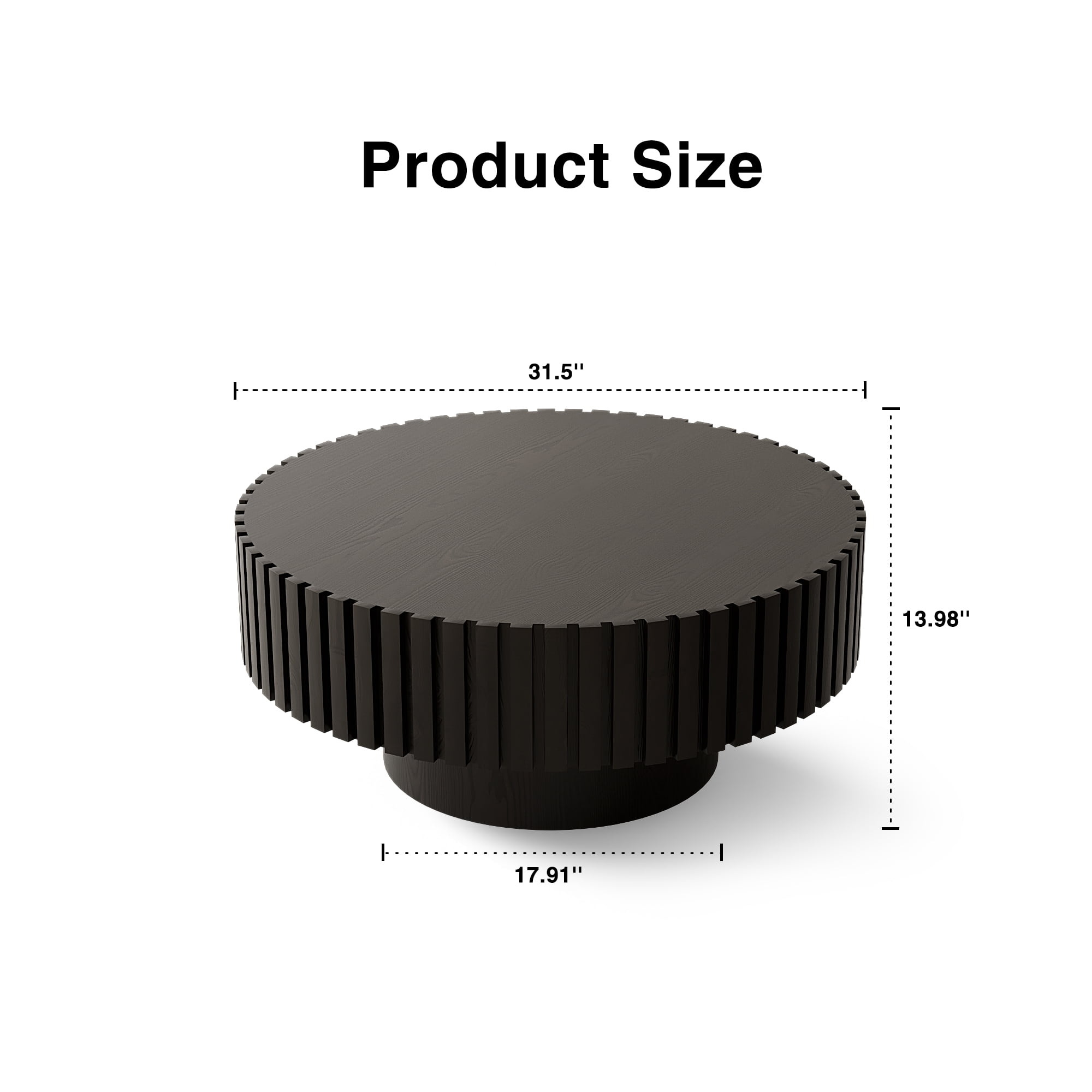 Leumius Round Coffee Table Handcrafted Relief Sturdy Pedestal Wooden Olive-Shaped Tea Table for Living Room Apartment Black
