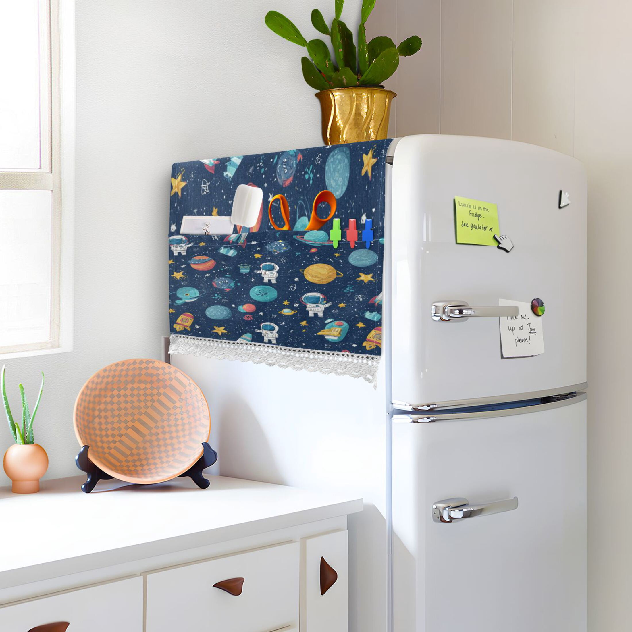 Wobogo Space Themed Washing Machine Cover Dustproof Washer Dryer Cover Waterproof Laundry Room Decorative Protector