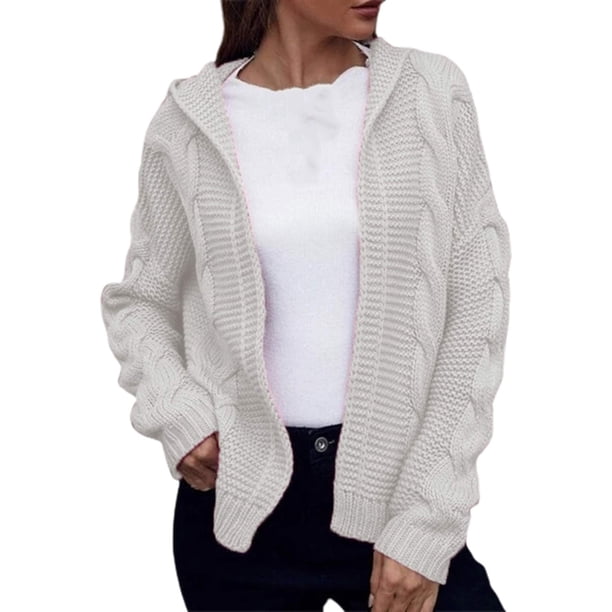 Suéter Gibobby con capucha color sólido Otoño Invierno Cárdigan de punto blanco XL