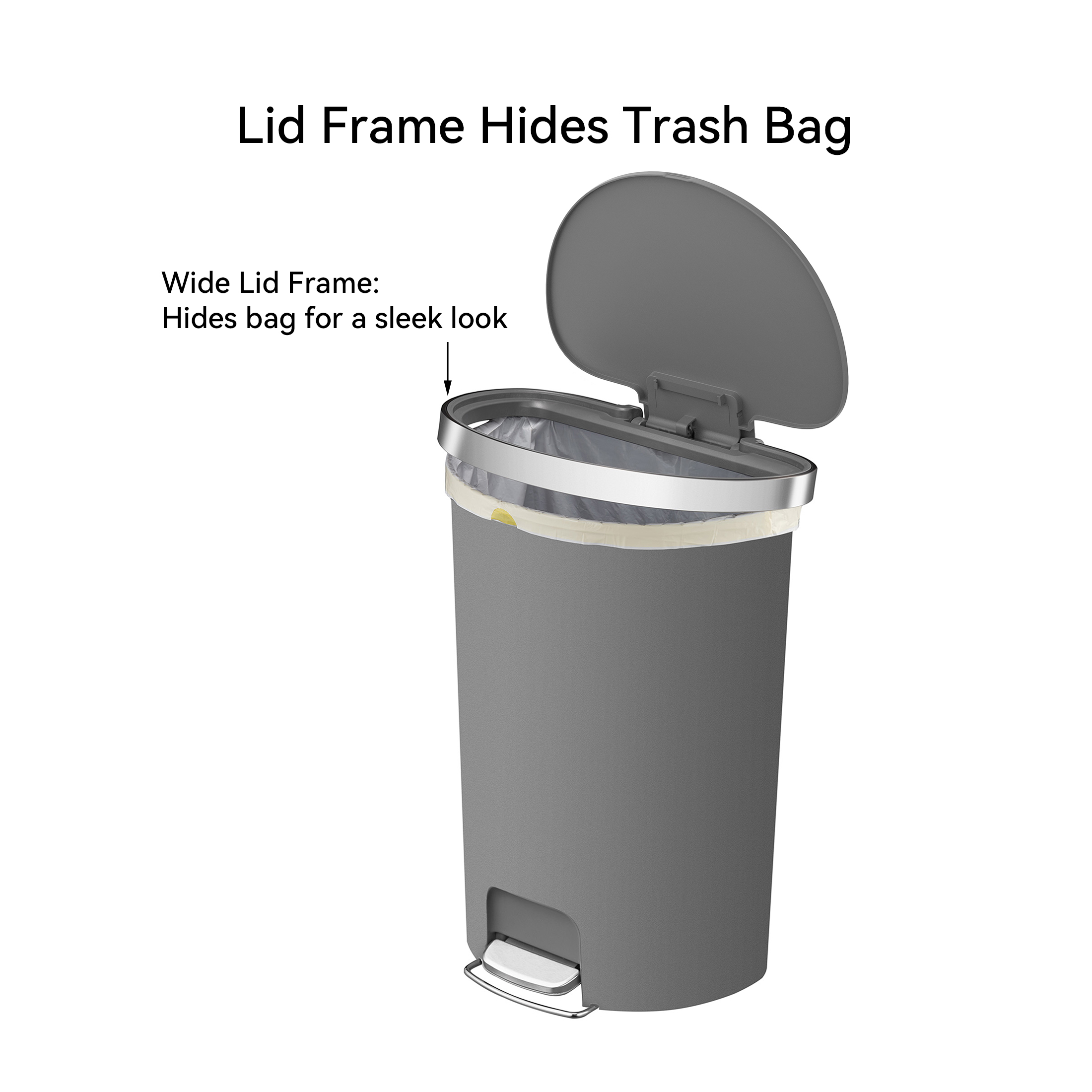 Better Homes & Gardens Large Kitchen Trash Can, 14.5 Gallon Plastic Semi Round Step Garbage Bin with Soft Close Lid, Gray