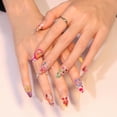 thumbnail image 2 of 24Pcs Flower Press on Nails Medium Almond Fake Nails with 3D Colorful Spring Floral Butterfly Design Gold Beads Rhinestones Charms False Nails French Tips Glue on Nails for Women Daily Wear, 2 of 7