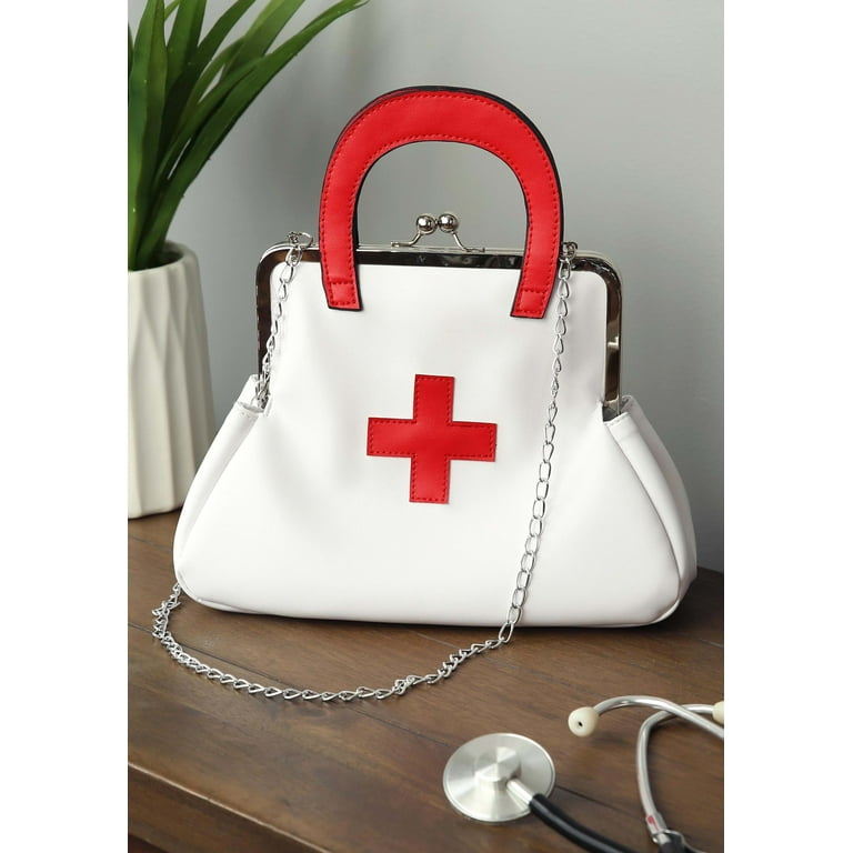 White purse with red x and eyes hotsell