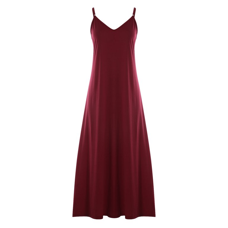 sovlvnd Fashion Womens Summer Dresses Casual Solid V-Neck Camis Sleeveless Vest Long Dress Long Summer Dresses for Women Womens Dresses, Women's, Size