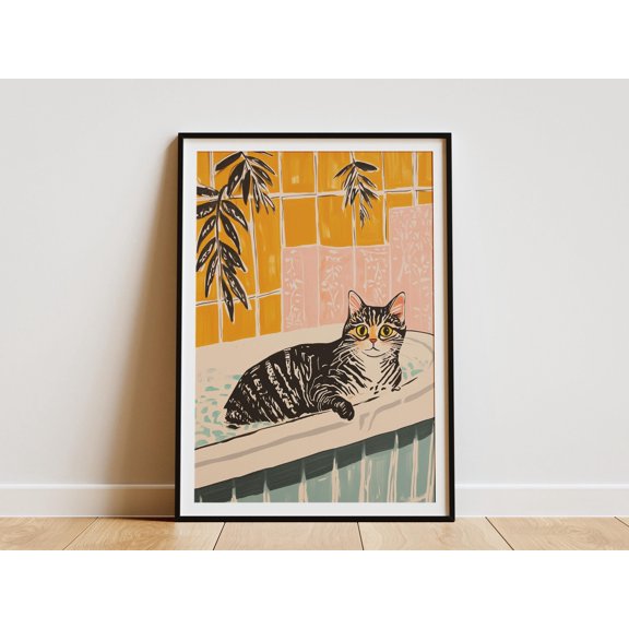 Bengal Cat Art Print Bathroom Wall Decor Funny Cat Poster Pet Lover Gift Whimsical Animal Art Unique Home Decor Cat in Tub Print - Poster Unframed
