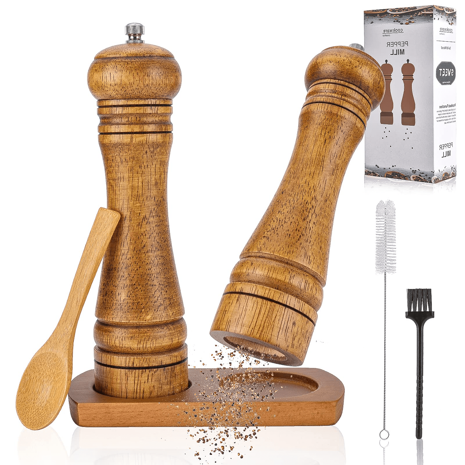 Salt and Pepper Mill Set,Wooden Pepper Mill and Salt Shaker with