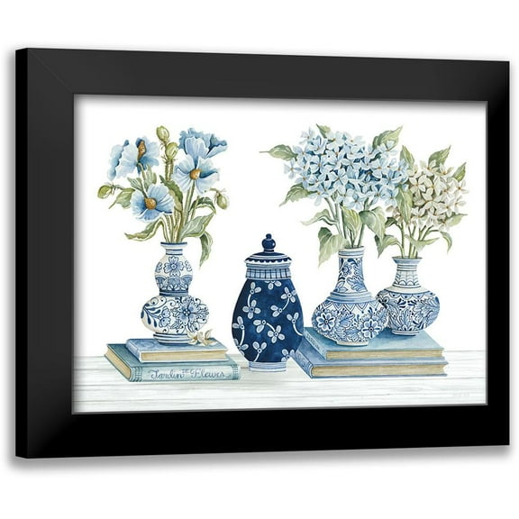 Jacobs, Cindy 14x12 Black Modern Framed Museum Art Print Titled - Delft Blue Floral I
