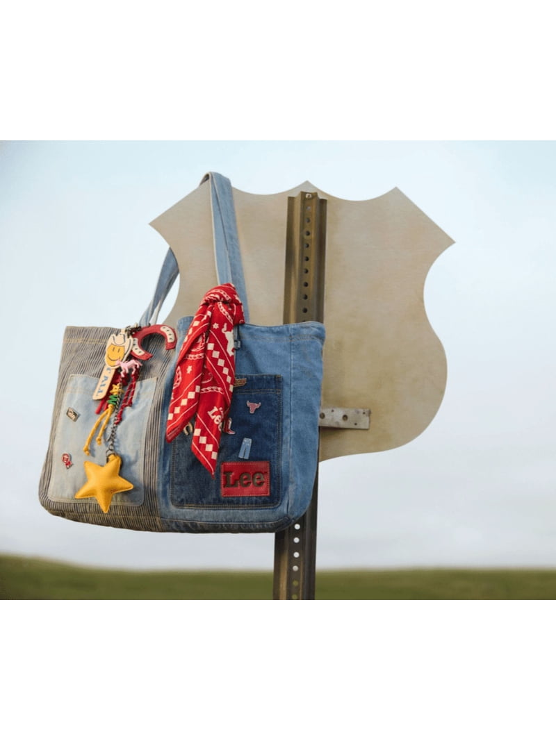 Kacey Lee Women's Denim Tote Bag, Hickory Stripe and Patchwork