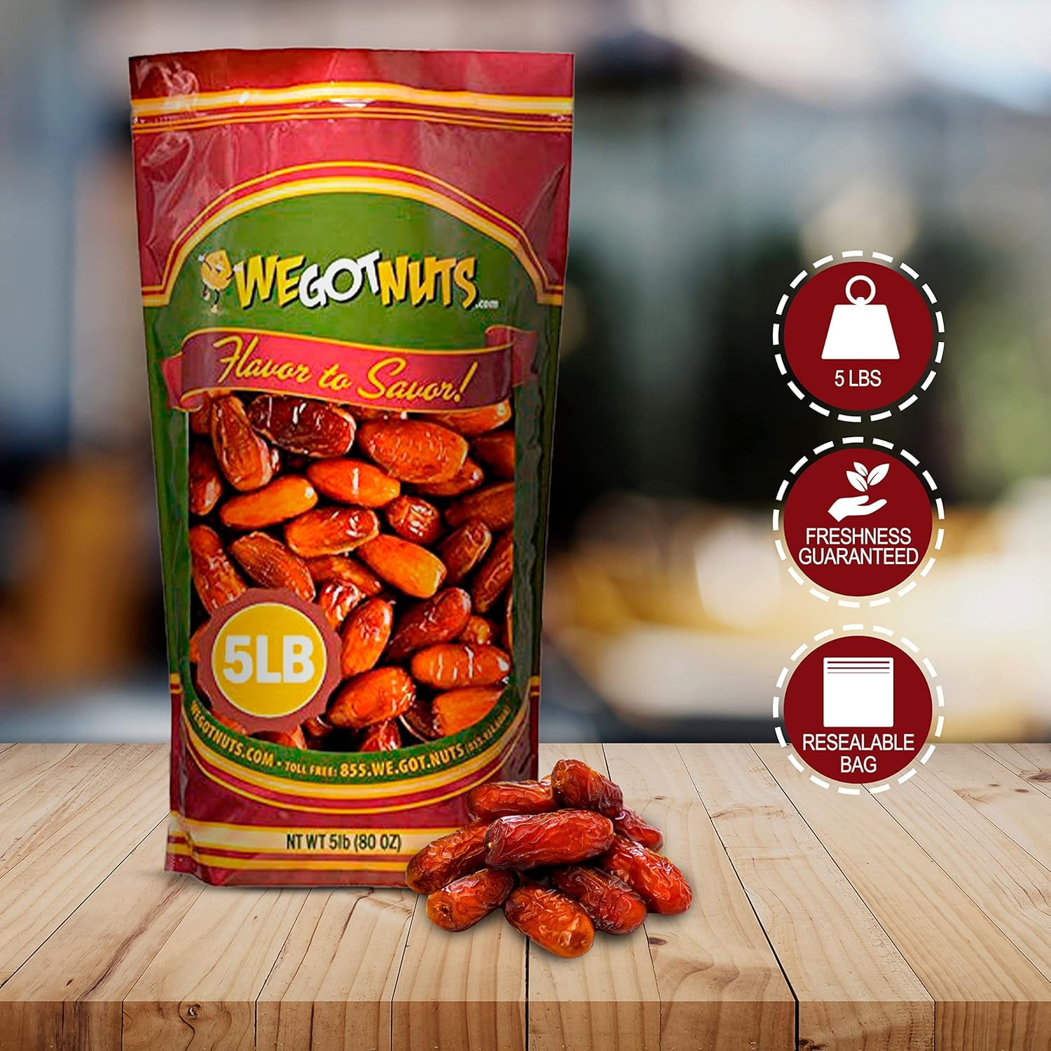 We Got Nuts Pitted Dates Dried Fruit, No Added Sugar, Kosher, 5 lb, 80 oz, Resealable Pouch