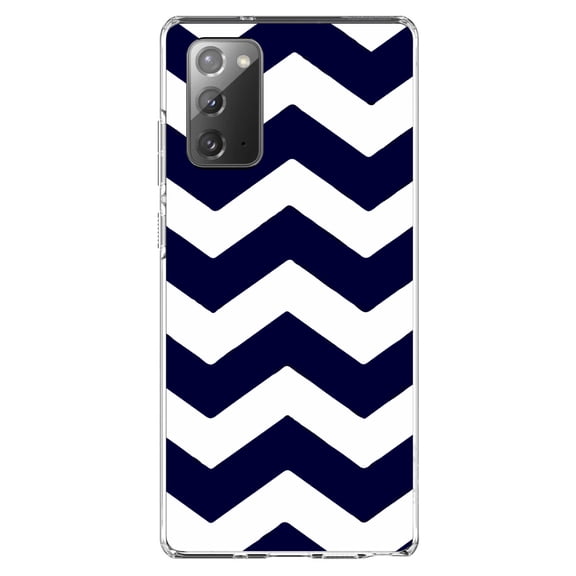 DistinctInk Clear Shockproof Hybrid Case for Samsung Galaxy Note 20 (6.7" Screen) - TPU Bumper, Acrylic Back, Tempered Glass Screen Protector - Navy Blue White Stripes - Stripes Pattern