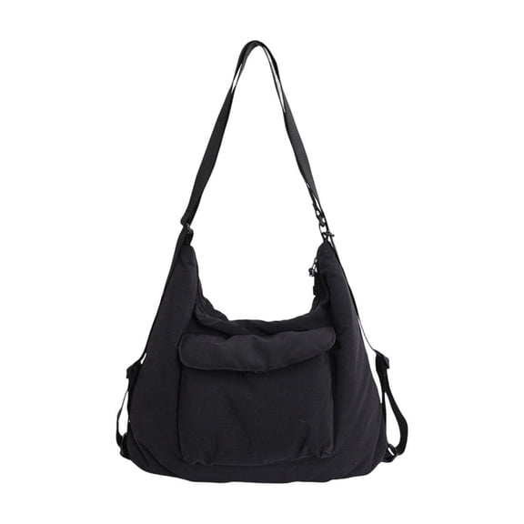 Large Nylon Crossbody Hobo Bag, 13.8 Inch Shoulder Purse with Front Flap Pocket, Lightweight Unisex Sling Pack for Travel Work & Daily Commute
