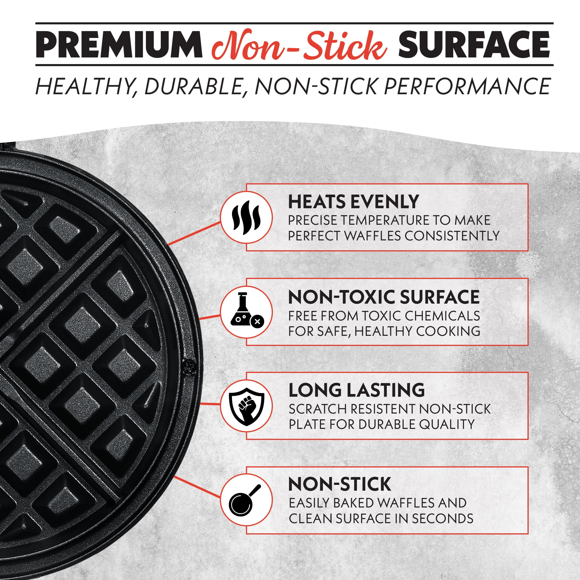 Gourmia Dual Pour Belgian Waffle Maker, Easy Pour Spout, 5 Shade Settings, Black