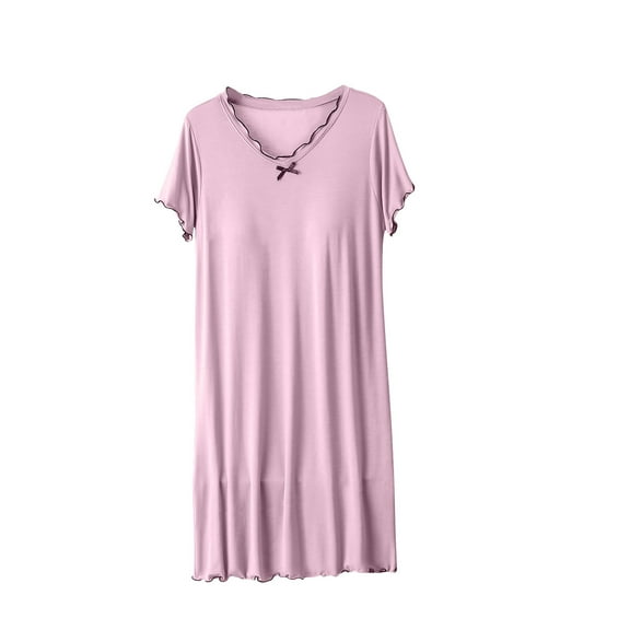 Jalioing Womens V Neck Nightgown with Built in Bra Pleated Short Sleeve Casual Pajama Dress Sleepwear M-XXL
