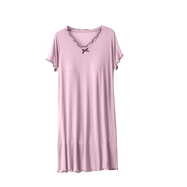 Bowake Chemise de Nuit Douce pour Femmes, Manches Courtes, Col en V, Robe de Nuit, Vêtements de Détente