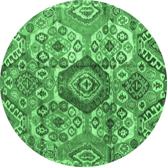 Ahgly Company Indoor Round Abstract Emerald Green Modern Area Rugs, 6' Round