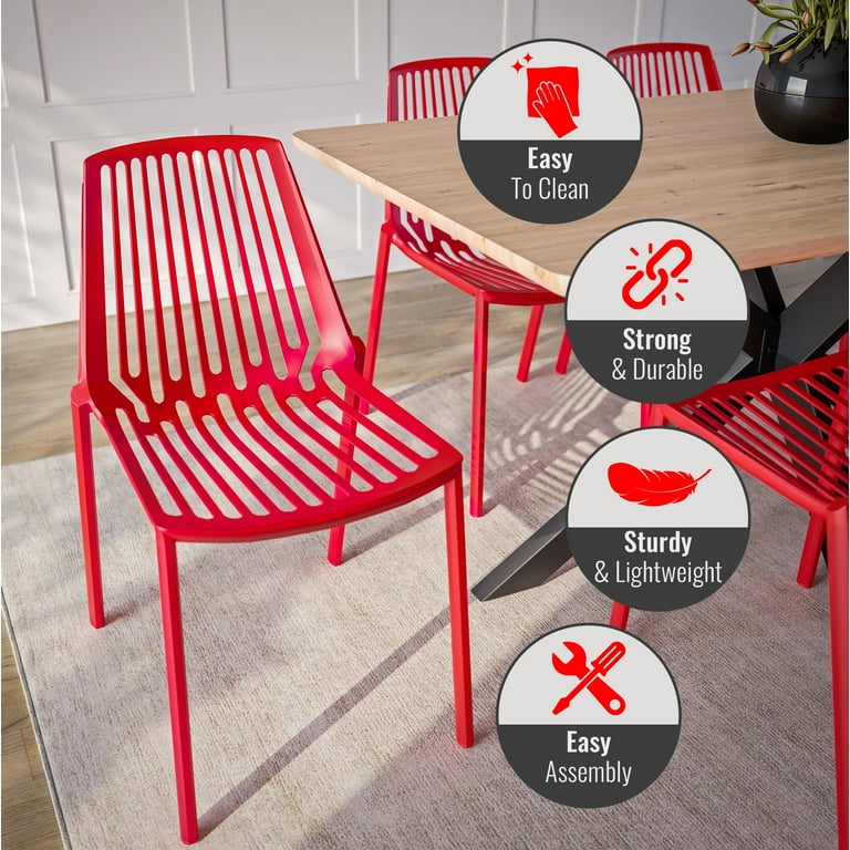 Plastic Table Red Plastic Dining Chairs LeisureMod Acken Mid