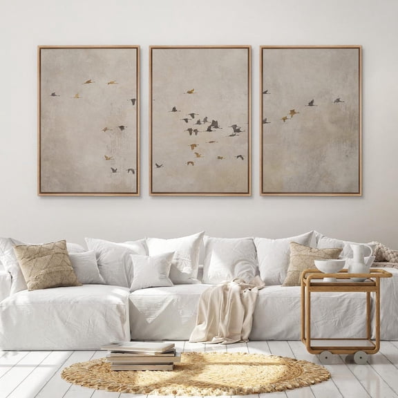 UNFFRAMED Flying Birds Wall Art, Minimalist Set Of 3, Neutral Beige Abstract Silhouette Print, Zen Wall Decor For Living Room, Office Set 3 Prints 8x12