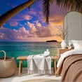 thumbnail image 6 of Wallpaper Seascape Sunset Palm Coconut Tree Modern Palm Tree Peel and Stick Wall Murals 69"H x 96"W Removable PVC Wall Paper Self-Adhesive Wall Paintings Art Decor for Bedroom Living Room, 6 of 7