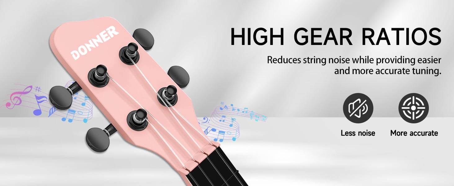 Donner 23’’ Carbon Fiber Travel Ukulele with Beginner Kit with Bag, Pink