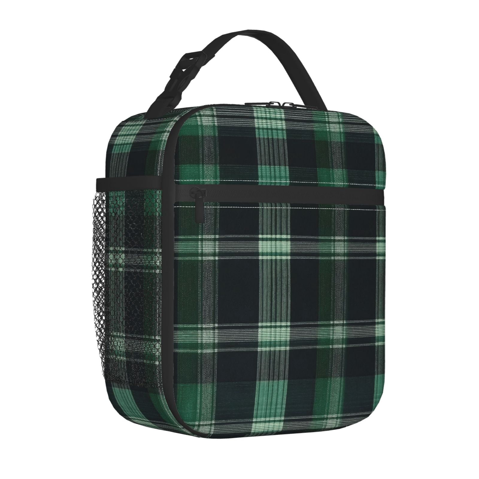 Lunch Bag For Women Men Insulated Portable Lunch Box Bento Box Office Picnic Travel Cooler Bag Green Buffalo Plaid Check Tartan Scotland_1
