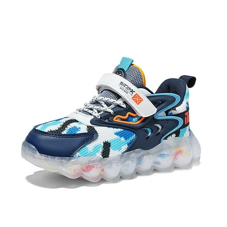 

Kids Breathable Sneakers Lightweight Easy Walk Casual Sport Strap Athletic Running Shoes for Boys Girls Dark Blue