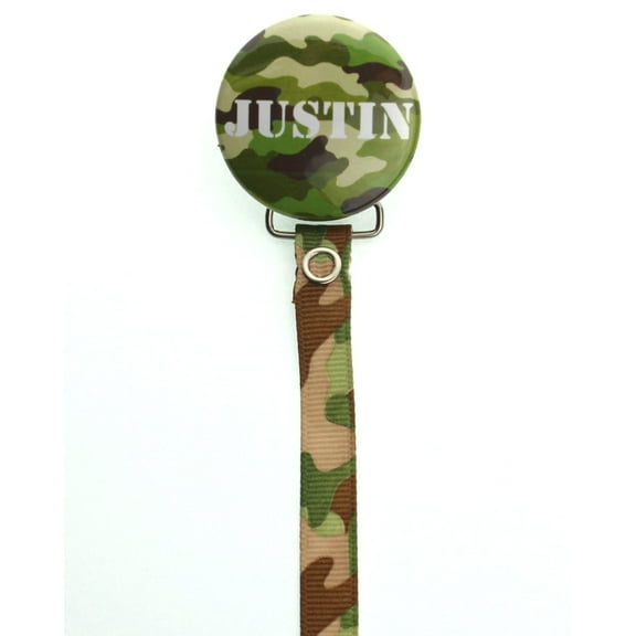 Personalized Name Green Camo Pacifier Clip