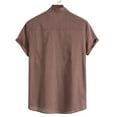 thumbnail image 3 of Fsqjgq Cotton Linen Dress Shirts Vintage Men's Casual Shirts Solid Stand Collar Button Short Sleeve Shirt Coffee M, 3 of 3