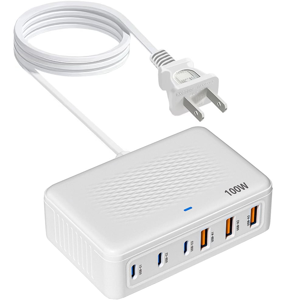 JOGGEIL USB C Fast Charger,100W GaN 6 Port Type USB C Charging Station Hub Block USBC Wall Charger Power Strip Adapter Plug Cube Brick USBC USB A for iPad Air/Pro,iPhone 16 15 14 Pro Max,Galaxy S24