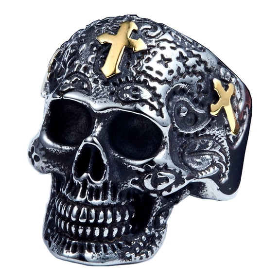 ZMY Home Stainless Steel Skull Ring with Cross Perfect for Gothic Fashion and Biker Style Jewelry (10)