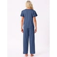 thumbnail image 4 of DARING DIVA Silky Satin 2 Pieces Ruffle Top and Long Pants Sleepwear Sets XL Blue, 4 of 6