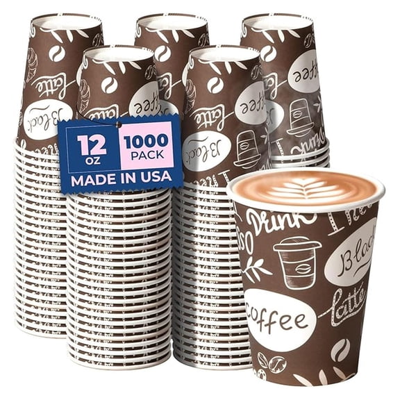 12 oz Coffee Cups 1000 Count, Leak-Proof Hot Cup, Disposable Paper Coffee Cup Bulk for Hot/Cold Beverage, Durable Thickened Paper Cups for Party, Office, Bussines, Home, Bistros