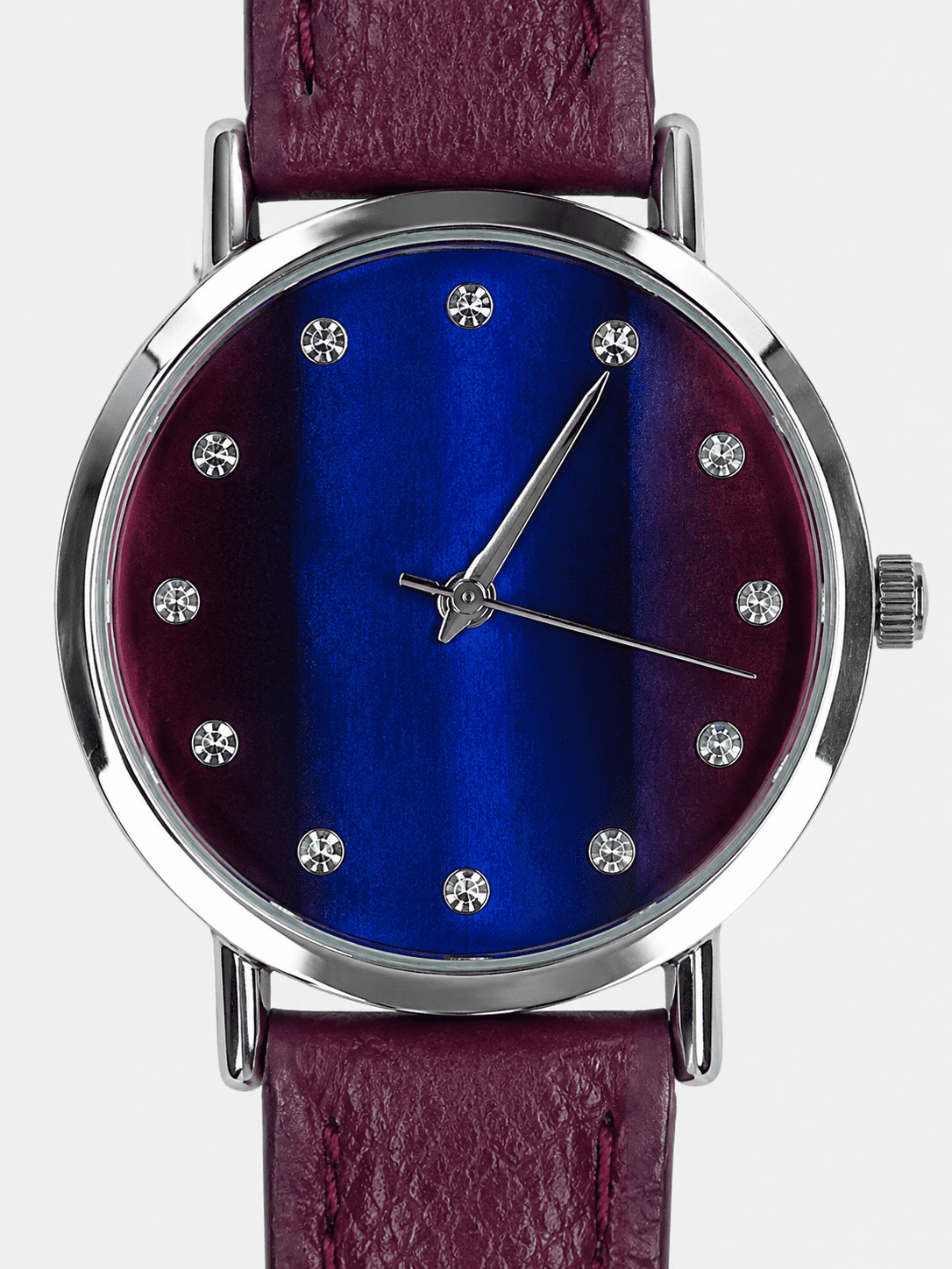 Silver Plated Watch with Purple Ombre Dial 12 Stones PU Strap – WM2015014