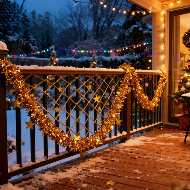 Adornos navideños con cintas multicolor | Guirnalda de espumillón de plástico de 200 cm para barandillas de árbol, pared y chimenea | Decoración DIY para fiestas navideñas