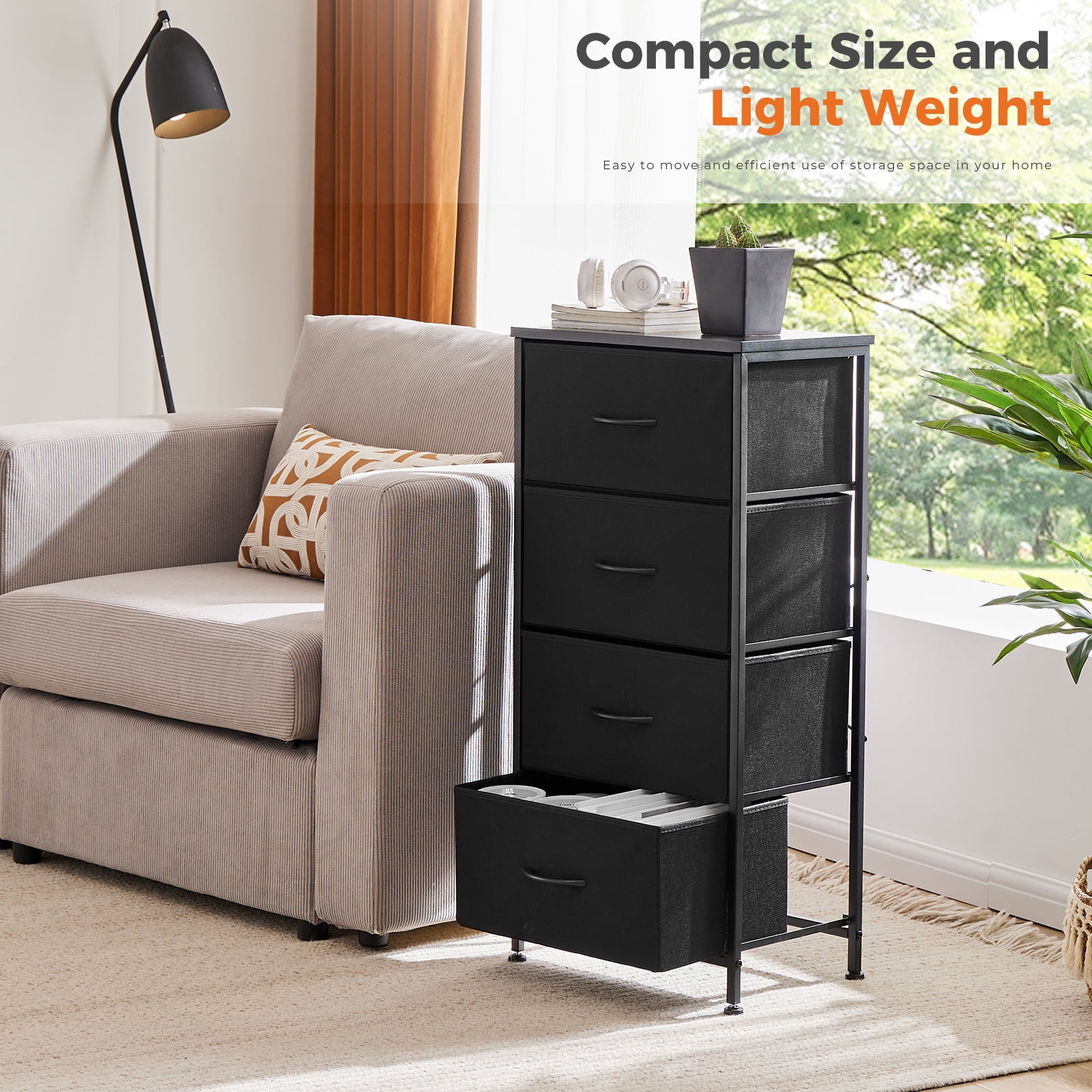 CONCETTA 4-Drawer Fabric Dresser Storage Chest for Bedroom, Closet, Storage Furniture for Adults, Black