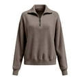 thumbnail image 2 of Quarter Zip Sweater Women, Yigetop Women Tops Quarter Zip Fall Winter Tunics V Neck Collared Outfits Loose Fit Casual Oversized Pullover 1/4 Zip Pullover Women, Khaki 3XL, 2 of 6