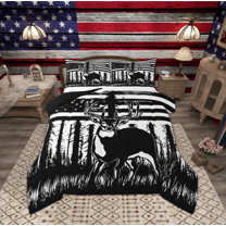 Manfei Teens Rustic Reindeer Bedding Comforter Set, Black White Stripes Twin Comforter Sets, Farmhouse Animal Wildlife Reversible Bedding Set, Breathable Home Decor, 2-Piece
