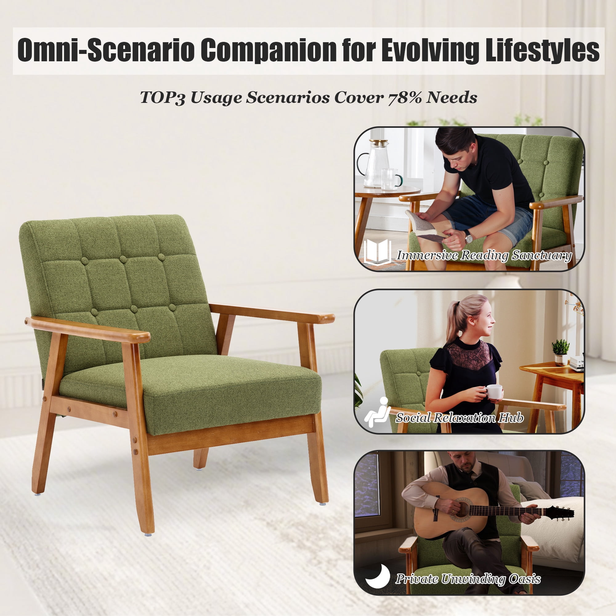 MOONMISS Mid-Century Modern Accent chair,Leisure Chair with Solid Wood Armrest and Feet