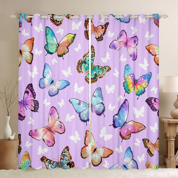 jejeloiu Colorful Butterfly Black Out Curtains,Watercolor Wild Butterflies Curtains Pack of 2 (42x63 Each),Flying Animal Bedroom Curtains For Teens,Luxury Bedroom Decor