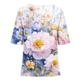thumbnail image 4 of Busydd Womens Tops Boho Floral Print Cotton Linen Blouses Short Sleeve Round Neck Tshirts Fashion Casual Buton Shirts Comfort Loose Bohemian Summer Tops,Plus Size Tops for Women S-4XL, 4 of 5