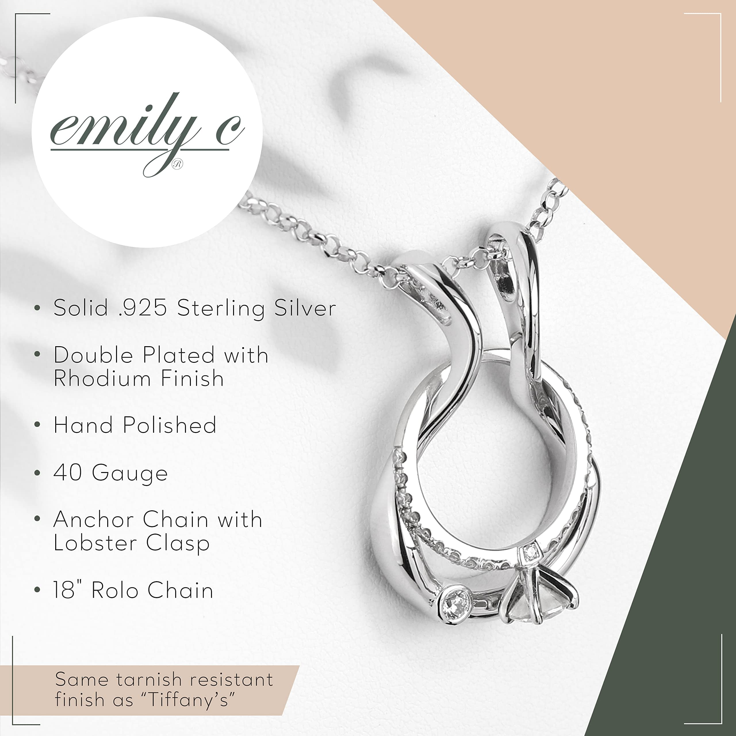 Emily C Ring Holder Necklace - Sterling Silver Ring Keeper Necklaces - Women & Men Wedding Ring Holder Necklace - Cute Necklace Jewelry for Women, Wife, Nurse, Doctor - Butterfly Ring Necklace Holder